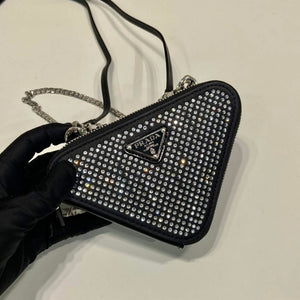 Prada 1NR015 Embellished satin and leather mini-pouch Black - Default Title - View 5