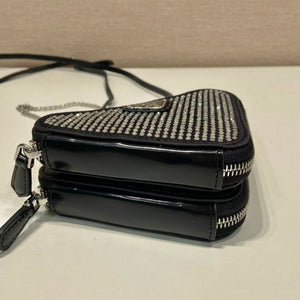 Prada 1NR015 Embellished satin and leather mini-pouch Black - Default Title - View 6