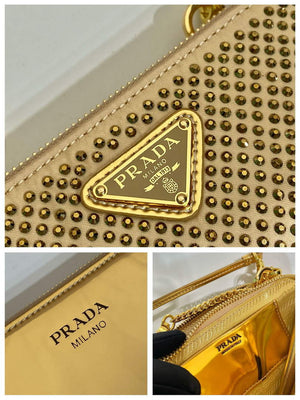 Prada 1NR015 Embellished satin and leather mini-pouch Gold - Default Title - View 9