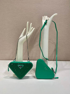 Prada 1NR015 Embellished satin and leather mini-pouch Green - Default Title - View 1