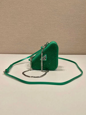 Prada 1NR015 Embellished satin and leather mini-pouch Green - Default Title - View 2