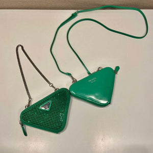 Prada 1NR015 Embellished satin and leather mini-pouch Green - Default Title - View 3