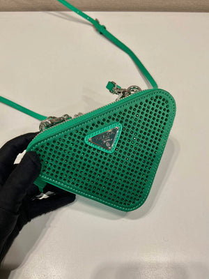 Prada 1NR015 Embellished satin and leather mini-pouch Green - Default Title - View 5