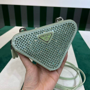 Prada 1NR015 Embellished satin and leather mini-pouch Light green - Default Title - View 3