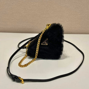 Prada 1NR015 Shearling and Saffiano leather mini-pouch Black - Default Title - View 2