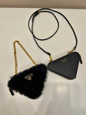 Prada 1NR015 Shearling and Saffiano leather mini-pouch Black - Default Title - View 3