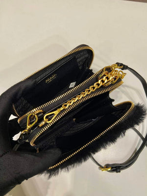 Prada 1NR015 Shearling and Saffiano leather mini-pouch Black - Default Title - View 8