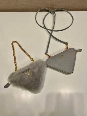 Prada 1NR015 Shearling and Saffiano leather mini-pouch Cornflower - Default Title - View 5