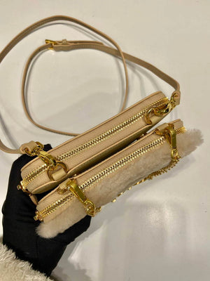 Prada 1NR015 Shearling and Saffiano leather mini-pouch Gold - Default Title - View 7