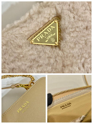 Prada 1NR015 Shearling and Saffiano leather mini-pouch Gold - Default Title - View 9