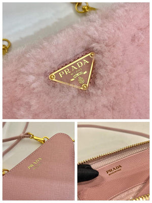 Prada 1NR015 Shearling and Saffiano leather mini-pouch Orchid pink - Default Title - View 9