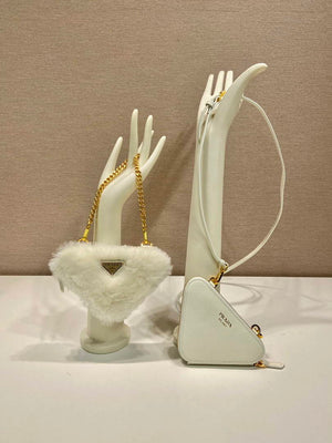 Prada 1NR015 Shearling and Saffiano leather mini-pouch White - Default Title - View 1