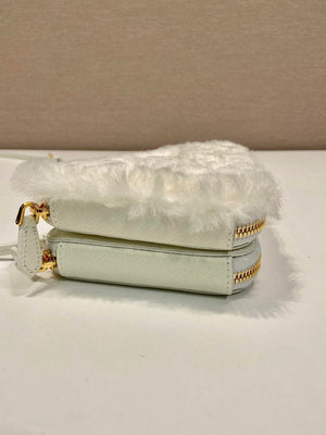 Prada 1NR015 Shearling and Saffiano leather mini-pouch White - Default Title - View 6