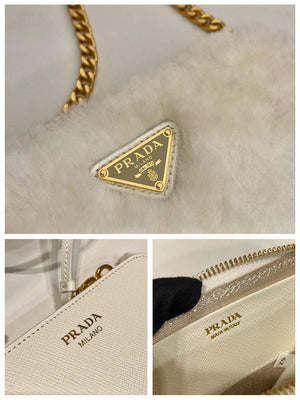 Prada 1NR015 Shearling and Saffiano leather mini-pouch White - Default Title - View 9