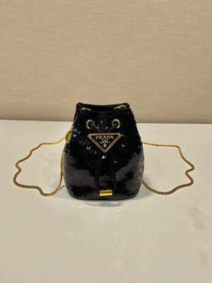 Prada 1NR016 Sequined satin mini-pouch Black - Default Title - View 2