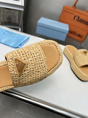 Prada 1XZ761 Crochet Flatform slides in Raffia - Apricot / 34 - View 7