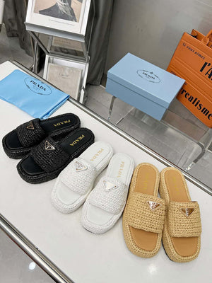 Prada 1XZ761 Crochet Flatform slides in Raffia - Apricot / 34 - View 2