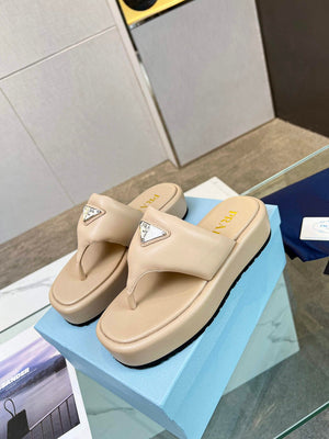 Prada 1YZ043 Soft padded nappa leather thong wedge sandals P78576 - 35 - View 1