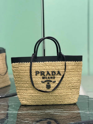 Prada Medium crochet and leather tote bag 1BG499 Black - Default Title - View 1