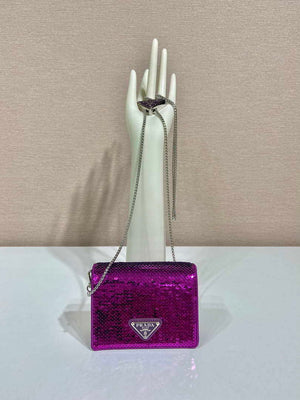 Prada sequins-studded card holder with shoulder strap 1MR024 Purple - Default Title - View 1