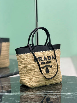 Prada Small crochet and leather tote bag 1BG500 Black - Default Title - View 2