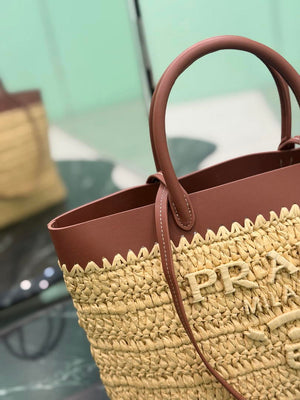Prada Small crochet and leather tote bag 1BG500 Brown - Default Title - View 7