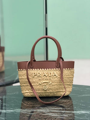 Prada Mini crochet and leather tote bag 1BG501 Brown - Default Title - View 1