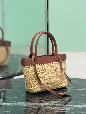 Prada Mini crochet and leather tote bag 1BG501 Brown - Default Title - View 2