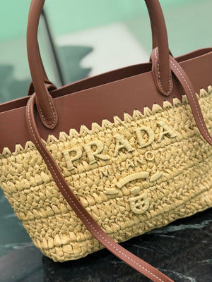 Prada Mini crochet and leather tote bag 1BG501 Brown - Default Title - View 5