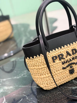 Prada Mini crochet and leather tote bag 1BG501 Black - Default Title - View 6