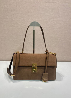 Prada Soft Sound medium Suede shoulder bag 1BN023 Brown - Default Title - View 1