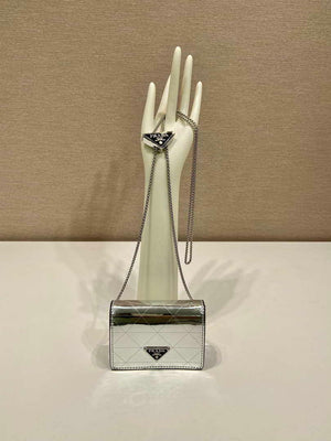 Prada studded card holder with shoulder strap 1MR024 Silver - Default Title - View 1