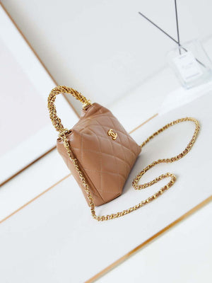 Chanel AS4189 Hobo braided With top handle Shiny Lambskin & Gold-Tone Metal Brown - Default Title - View 3