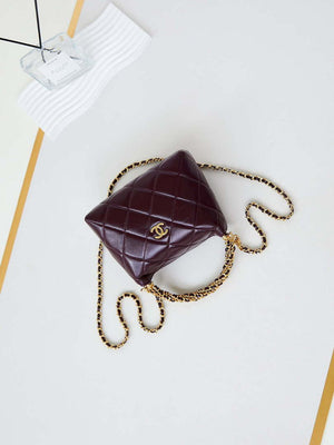 Chanel AS4189 Hobo braided With top handle Shiny Lambskin & Gold-Tone Metal Wine Red - Default Title - View 7