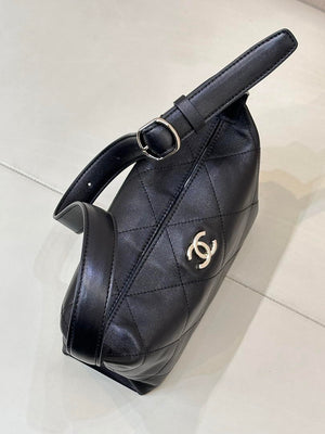 Chanel AS6138 Hobo Handbag Shiny Lambskin & Gold-Tone Metal Black - Default Title - View 4