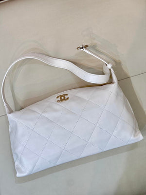 Chanel AS6139 Large Hobo Handbag Shiny Lambskin & Gold-Tone Metal White - Default Title - View 4
