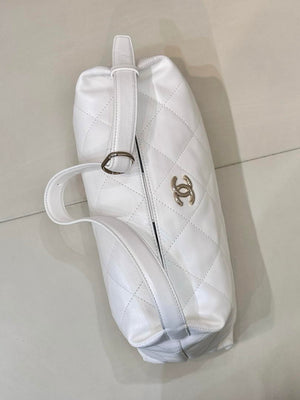 Chanel AS6139 Large Hobo Handbag Shiny Lambskin & Gold-Tone Metal White - Default Title - View 5