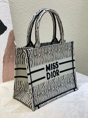 Dior M1265 Small Book Tote White and Black Miss Dior Allover Embroidery M9632 - Default Title - View 2