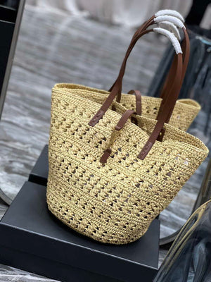 Saint Laurent 688221 YSL Panier Maxi Bag In Raffia Apricot - Default Title - View 3