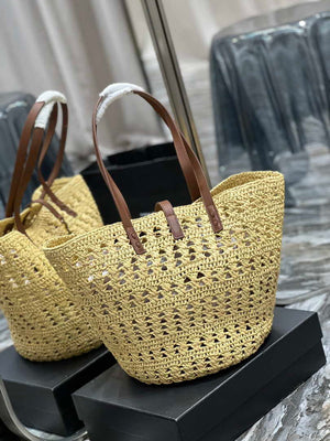 Saint Laurent 688221 YSL Panier Maxi Bag In Raffia Apricot - Default Title - View 9