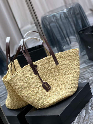 Saint Laurent YSL 693242 Tote Panier Maxi Bag In Raffia Apricot - Default Title - View 2