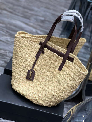Saint Laurent YSL 693242 Tote Panier Maxi Bag In Raffia Apricot - Default Title - View 4