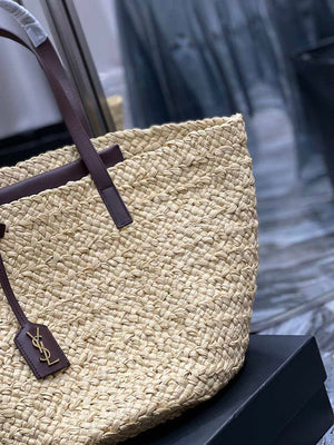 Saint Laurent YSL 693242 Tote Panier Maxi Bag In Raffia Apricot - Default Title - View 5