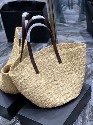 Saint Laurent YSL 693242 Tote Panier Maxi Bag In Raffia Apricot - Default Title - View 7