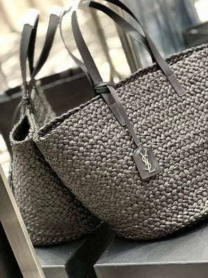Saint Laurent YSL 693242 Tote Panier Maxi Bag In Raffia Black - Default Title - View 3