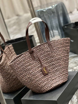 Saint Laurent YSL 693242 Tote Panier Maxi Bag In Raffia Dark Brown - Default Title - View 3