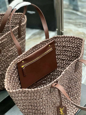Saint Laurent YSL 693242 Tote Panier Maxi Bag In Raffia Dark Brown - Default Title - View 5