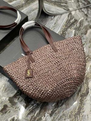 Saint Laurent YSL 693242 Tote Panier Maxi Bag In Raffia Dark Brown - Default Title - View 8