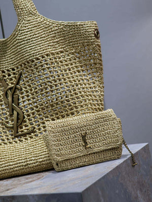 Saint Laurent YSL 772191 Icare In Raffia Maxi Shopping Bag Apricot - Default Title - View 2