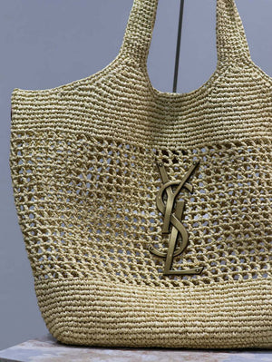 Saint Laurent YSL 772191 Icare In Raffia Maxi Shopping Bag Apricot - Default Title - View 3